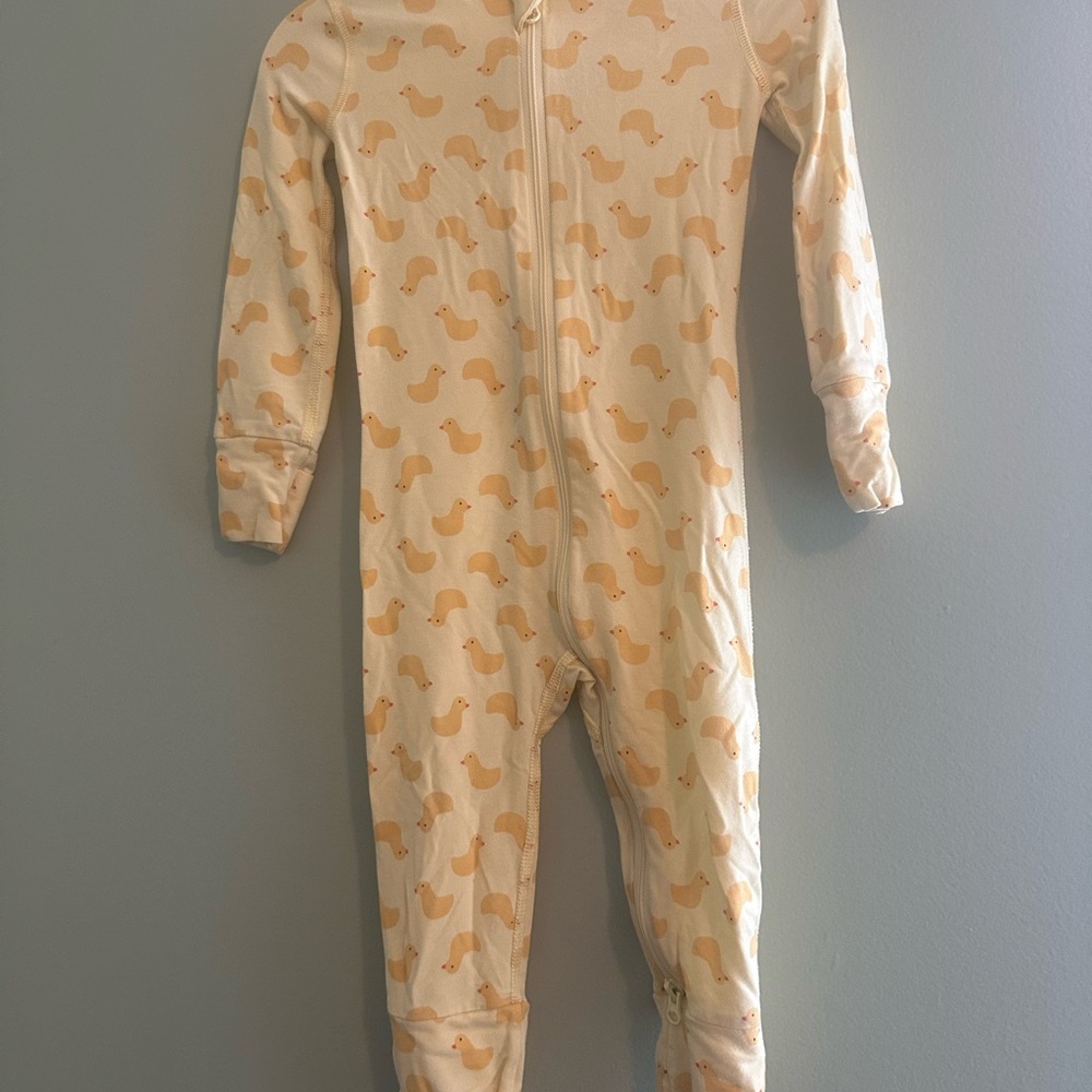 Hanna Anderson Kids One-Piece Zipper Pajamas with Yellow Duck Print 6-12m